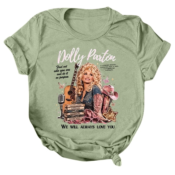 Womens Vintage Dolly T-Shirt, Parton Memorial Graphic Tees, Casual Country Music Tshirt Top For Music Lovers, Short Sleeve T Shirts