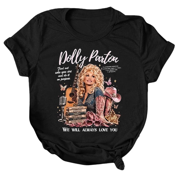 Womens Vintage Dolly T-Shirt, Parton Memorial Graphic Tees, Casual Country Music Tshirt Top For Music Lovers, Short Sleeve T Shirts