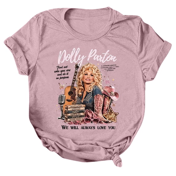 Womens Vintage Dolly T-Shirt, Parton Memorial Graphic Tees, Casual Country Music Tshirt Top For Music Lovers, Short Sleeve T Shirts