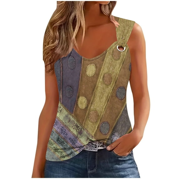 Womens Vintage Ethnic Style Western Tank Tops 2024 Summer Cami Shirts V Neck Sleeveless Casual Loose Blouses Vest