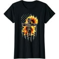 thumbnail image 1 of Womens Vintage Faith Cross Shirt Sunflower USA Flag Faith T-Shirt, 1 of 4