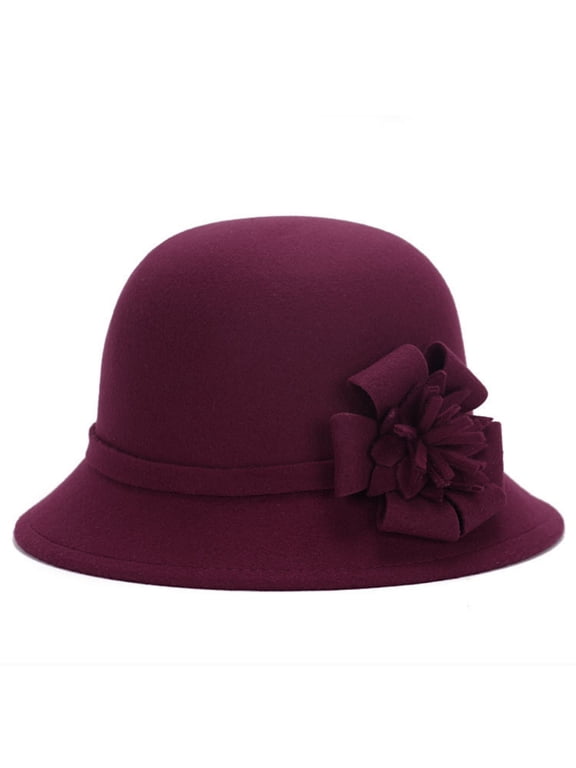 Womens Vintage Felt Hat Cloche Bucket Bowler Fedora Floppy Derby Cap Lightweight Warm Retro Fashion Hats Outdoor Travel 2026 Fall Winter Elegant Wool Blend Packable Hats, Wine