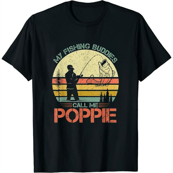 Womens Vintage Fishing Gift - My Fishing Buddies Call Me Poppie T-Shirt Black 3X-Large