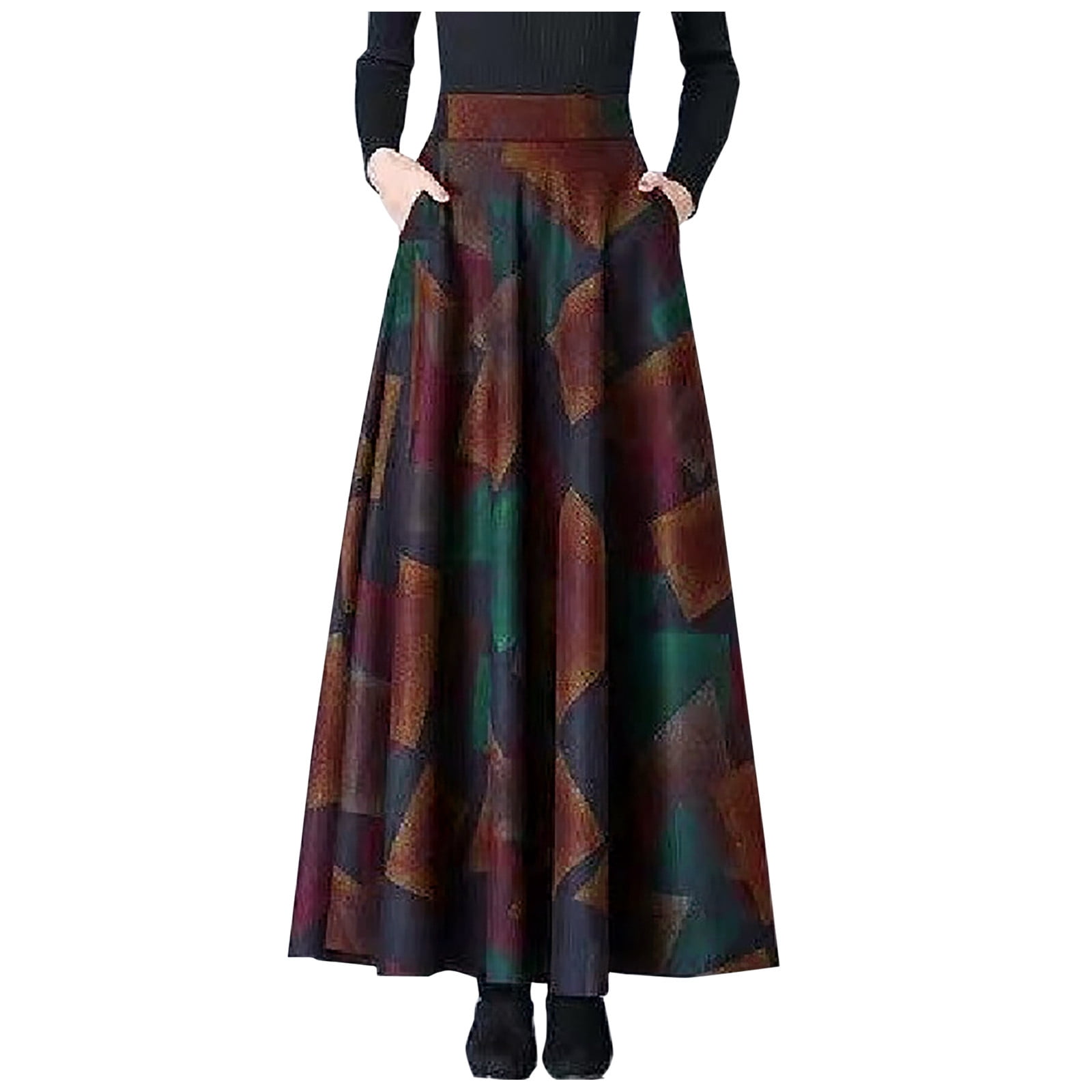 Trend4us Vintage Rose Print High-Waisted Flare Skirt