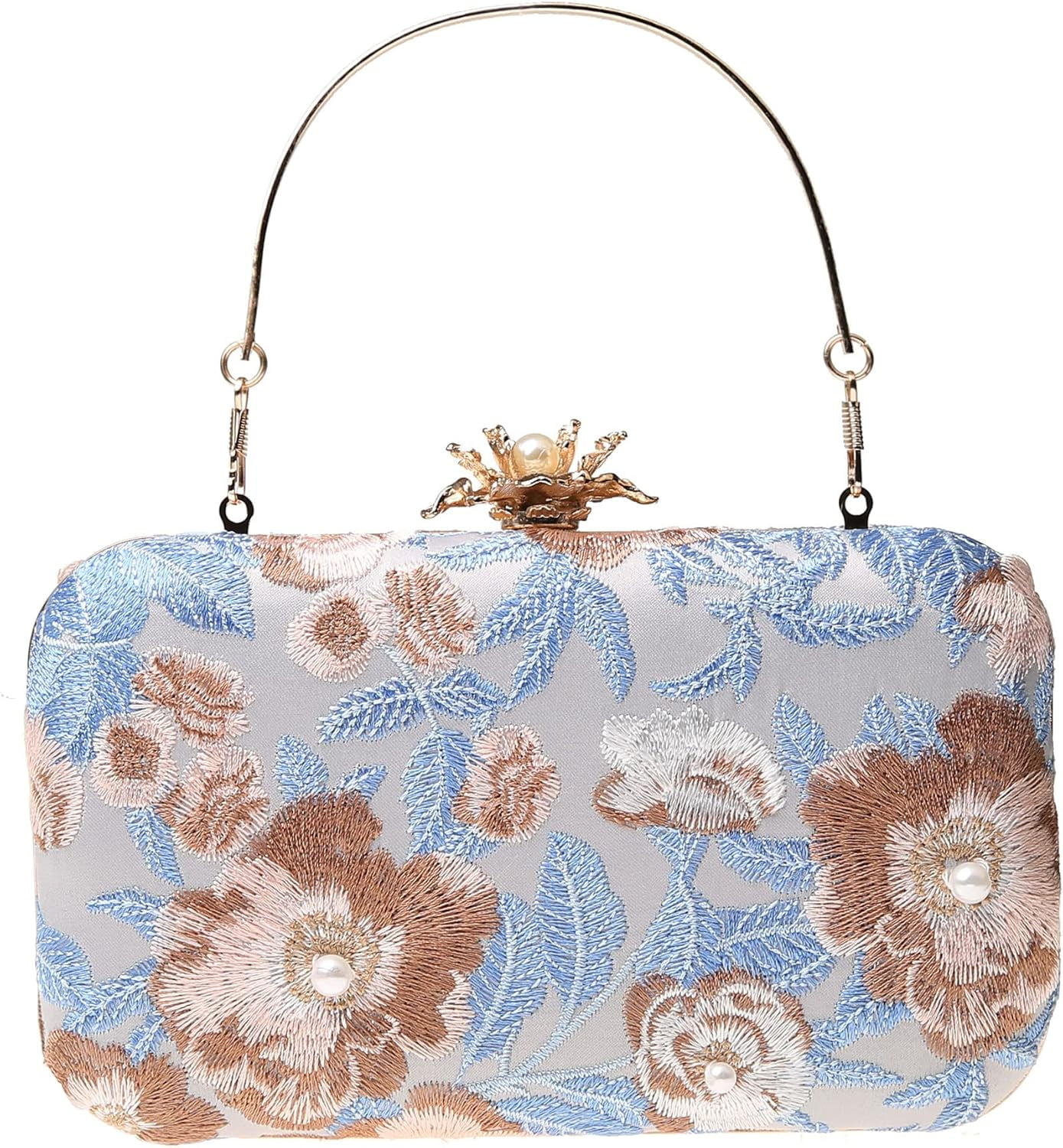 Womens Vintage Floral Embroidery Clutch Evening Handbag Shoulder Bags Purse for Wedding Party Prom