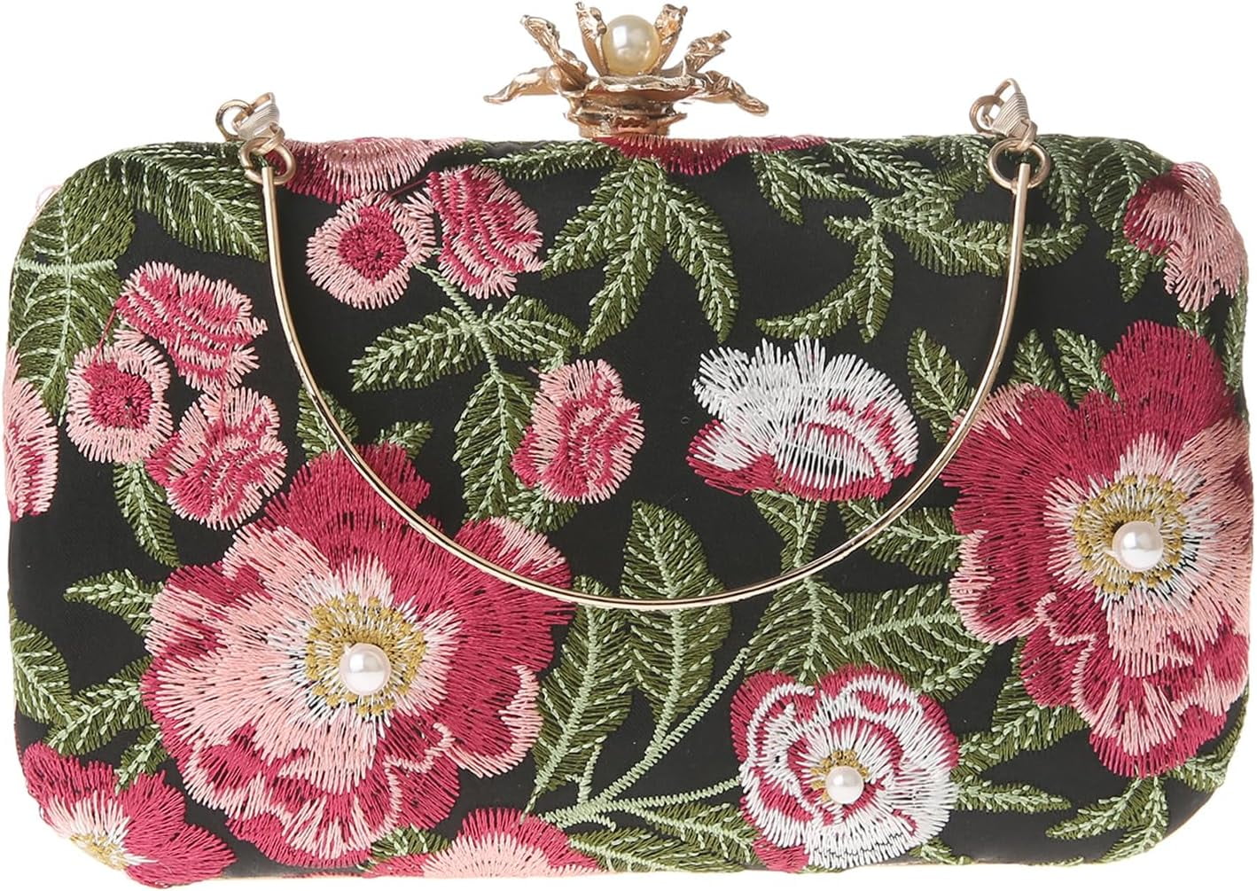 Womens Vintage Floral Embroidery Clutch Evening Handbag Shoulder Bags Purse for Wedding Party Prom