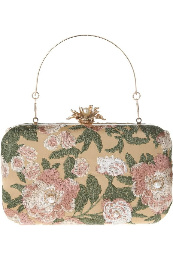 Womens Vintage Floral Embroidery Clutch Evening Handbag Shoulder Bags Purse for Wedding Party Prom