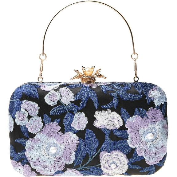 Womens Vintage Floral Embroidery Clutch Evening Handbag Shoulder Bags Purse for Wedding Party Prom