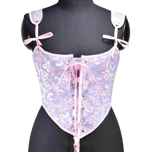 Womens Vintage Floral Print Grommet Lace Up Adjustable Tie Front Corset Bustier Sleeveless Shapewear Top