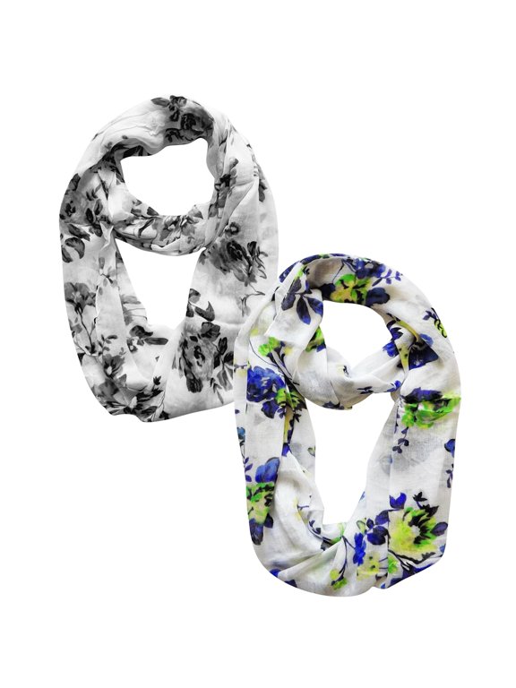 Womens Vintage Floral Sheer Infinity Scarf Circle Loop 2 Pack