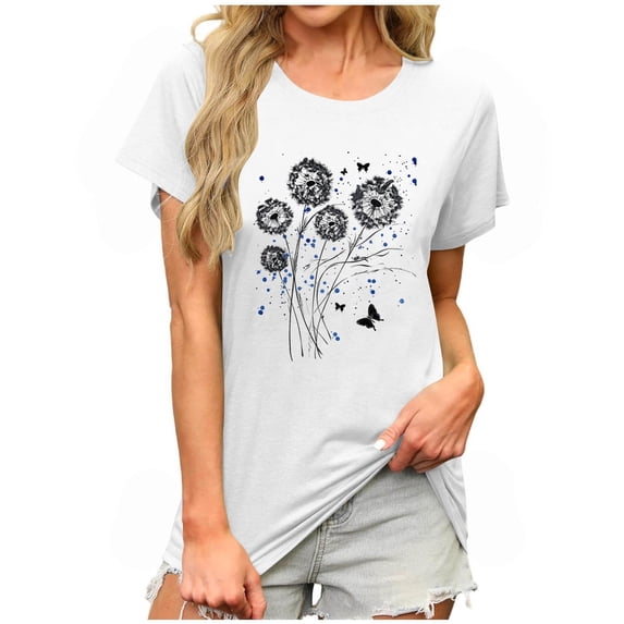 Womens Vintage Flower Print T Shirt Funny Cute Animal Graphic Tees Tops Loose Casual Outdoor Shirts