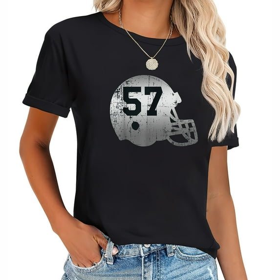 Womens Vintage Football 57 Jersey Number T-Shirt Black 2XL
