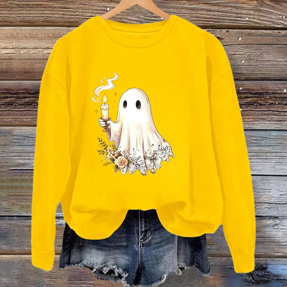 Womens Vintage Halloween Sweatshirt Crewneck Long Sleeve Pullover with Cute Pumpkin Graphic for Fall Spooky Season