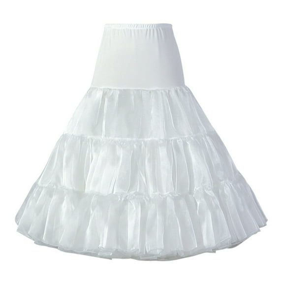 Womens Vintage High Waist Petticoat Skirt Crinoline Shiny Tulle Solid Color Underskirt Midi Long Lolita Kawaii Puffy Fluffy Hoopless Half Slip