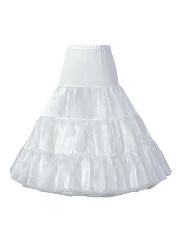 Womens Vintage High Waist Petticoat Skirt Crinoline Shiny Tulle Solid Color Underskirt Midi Long Lolita Kawaii Puffy Fluffy Hoopless Half Slip