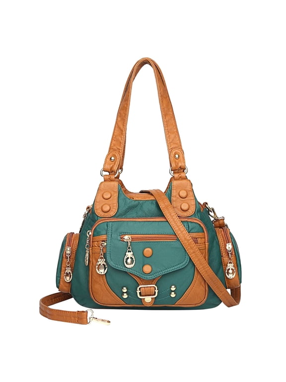 Womens Vintage Large Capacity Crossbody Bags Lightweight Multi-Pocket Soft PU Leather Ladies Shoulder Bags