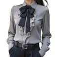 thumbnail image 1 of Womens Vintage Long Sleeve Ruffled Casual Work Shirt Elegant Bow Blouse Basic Tops Fashion Spring Fall Clothes, 1 of 2