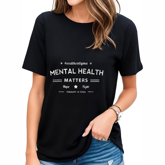 Womens Vintage MENTAL HEALTH MATTERS Therapy Cool Hope & Fight T-Shirt Black