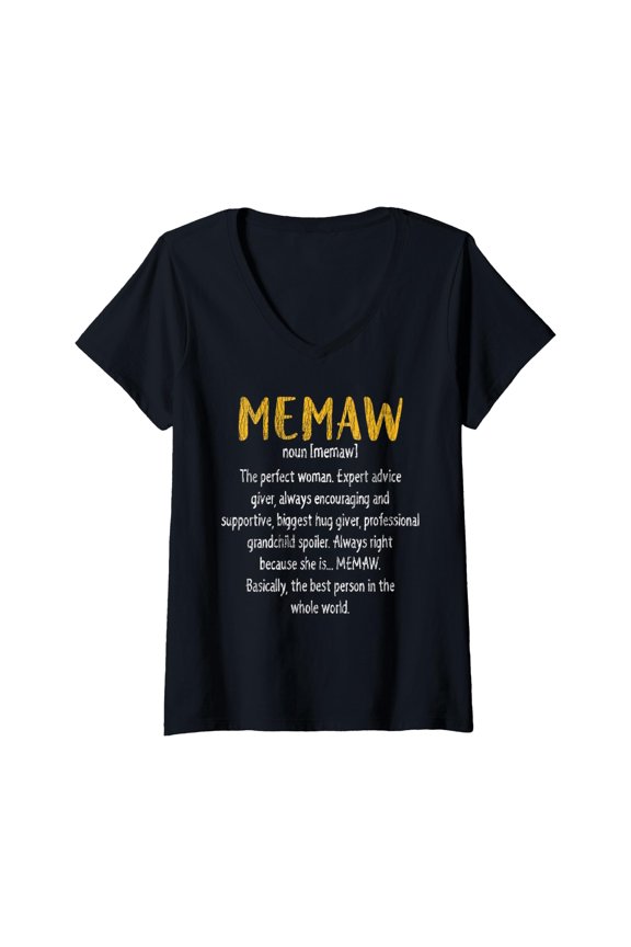 Womens Vintage Memaw Definition Grandma Nana Family Mom Mother Day V-Neck T-Shirt