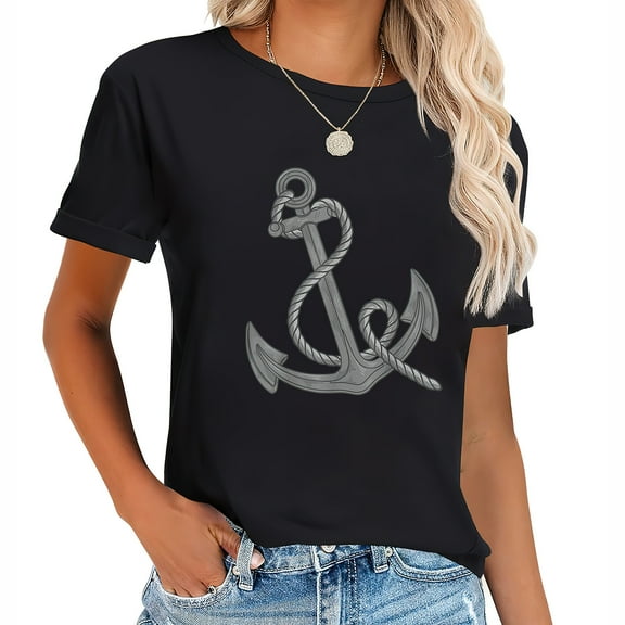 Womens Vintage Nautical Anchor Shirt | Cute Retro Sailing Tee Gift Black 2XL