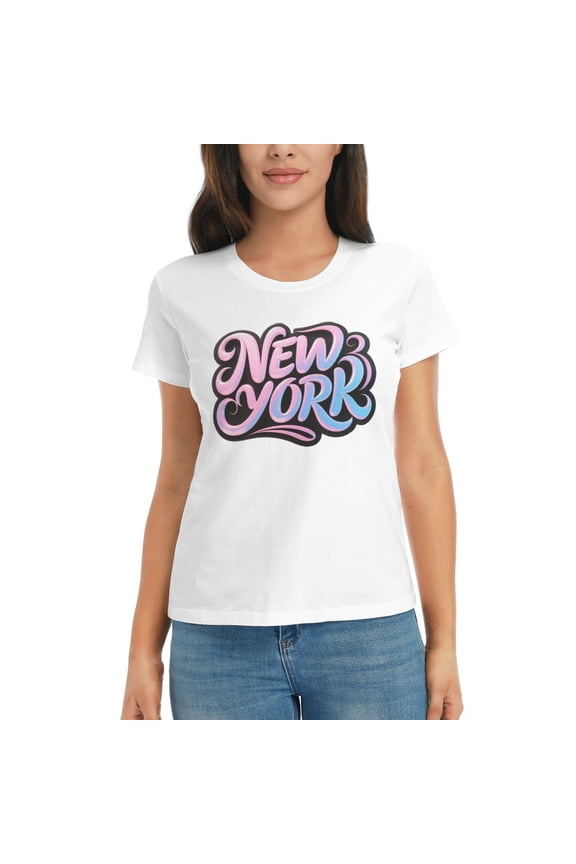 Womens Vintage New York City Graphic Print T-Shirt Soft Cotton Casual NYC Tee Cute American Shirt Holiday Gift Fashion Top