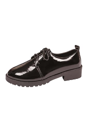 Womens Vintage Oxford Shoes Platform Lace-up Round Toe Patent Leather Brogues Casual Oxfords for Girls Ladies Women