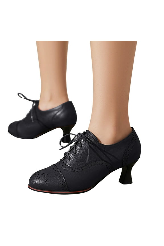 Womens Vintage Oxfords Dress Shoes Combat Ankle Boots Leather Banquet Pointed Kitten Wine Bottle Heels Short Booties