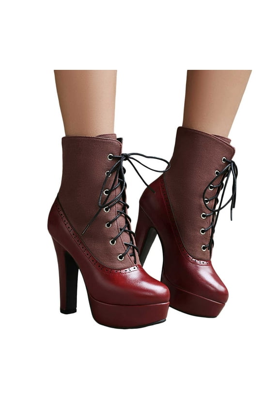 Womens Vintage Patchwork Dress Combat Boots Retro Leather Platform Dressy High Heel Cocktail Party Ankle Booties