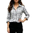 thumbnail image 1 of Womens Vintage Plaid Button Down Shirts Casual Turndown Collar Long Sleeve Fall Loose Fit Lightweight Blouses Gray M, 1 of 8