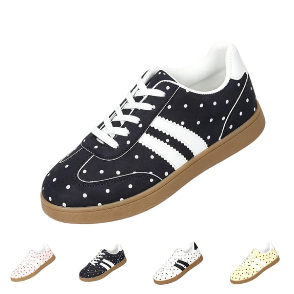 Womens Vintage Polka Dot Casual Sneakers Side Stripe Soft Padded Collar Gum Sole Lace Up Non Slip for Walking Shopping Daily Wear Ladies Shoes 43