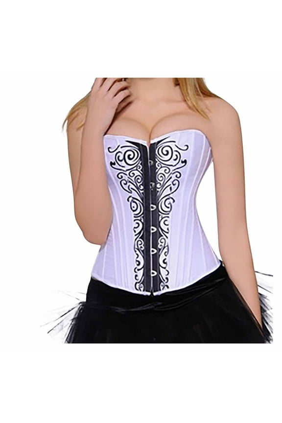 Womens Vintage Renaissance Corset Bustier Party Waist Cincher Boned Corsets Shapewear Underbust Strapless Tops White, M