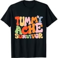 thumbnail image 1 of Womens Vintage Retro Tummy Ache Survivor Stomachache IBS Survivor T-Shirt Black, 1 of 5
