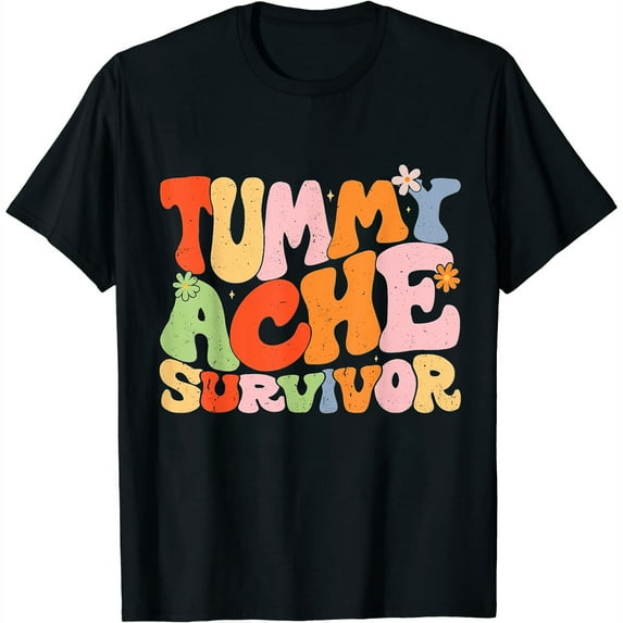 Womens Vintage Retro Tummy Ache Survivor Stomachache IBS Survivor T-Shirt Black