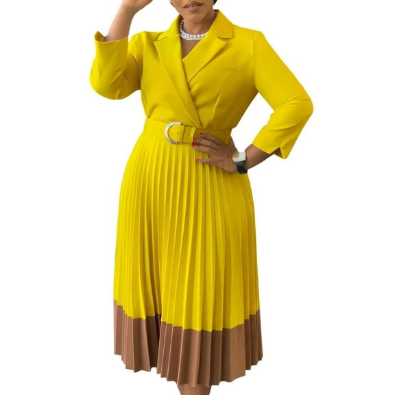 Womens Vintage Retro Work Business Office Fit and Flare Mid-Calf A-Line Dress