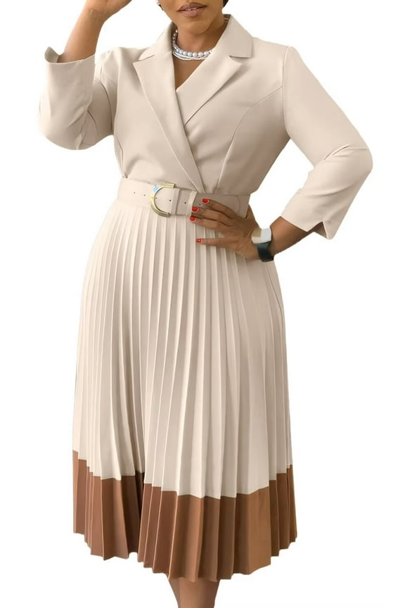 Womens Vintage Retro Work Business Office Fit and Flare Mid-Calf A-Line Dress