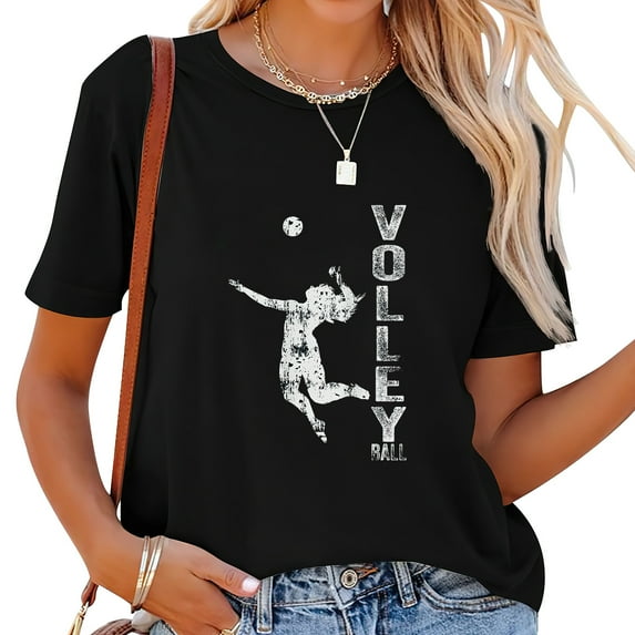 Womens Vintage Sport Volleyball Lovers Volleyball Woman Silhouette T-Shirt Black 2XL
