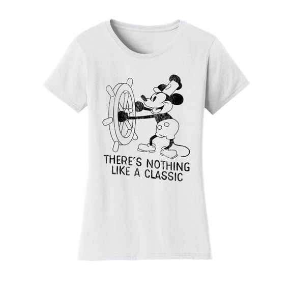 Womens Vintage Steamboat Willie T-Shirt - Nothing Like A Classic Shirt, White Medium