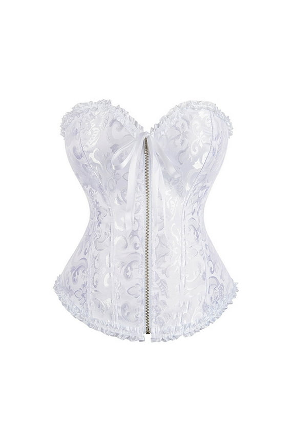 Womens Vintage Strapless Bustiers Ruffle Trim Waist Cincher Bodyshaper Boned Overbust Corset Going Out Party Shirts