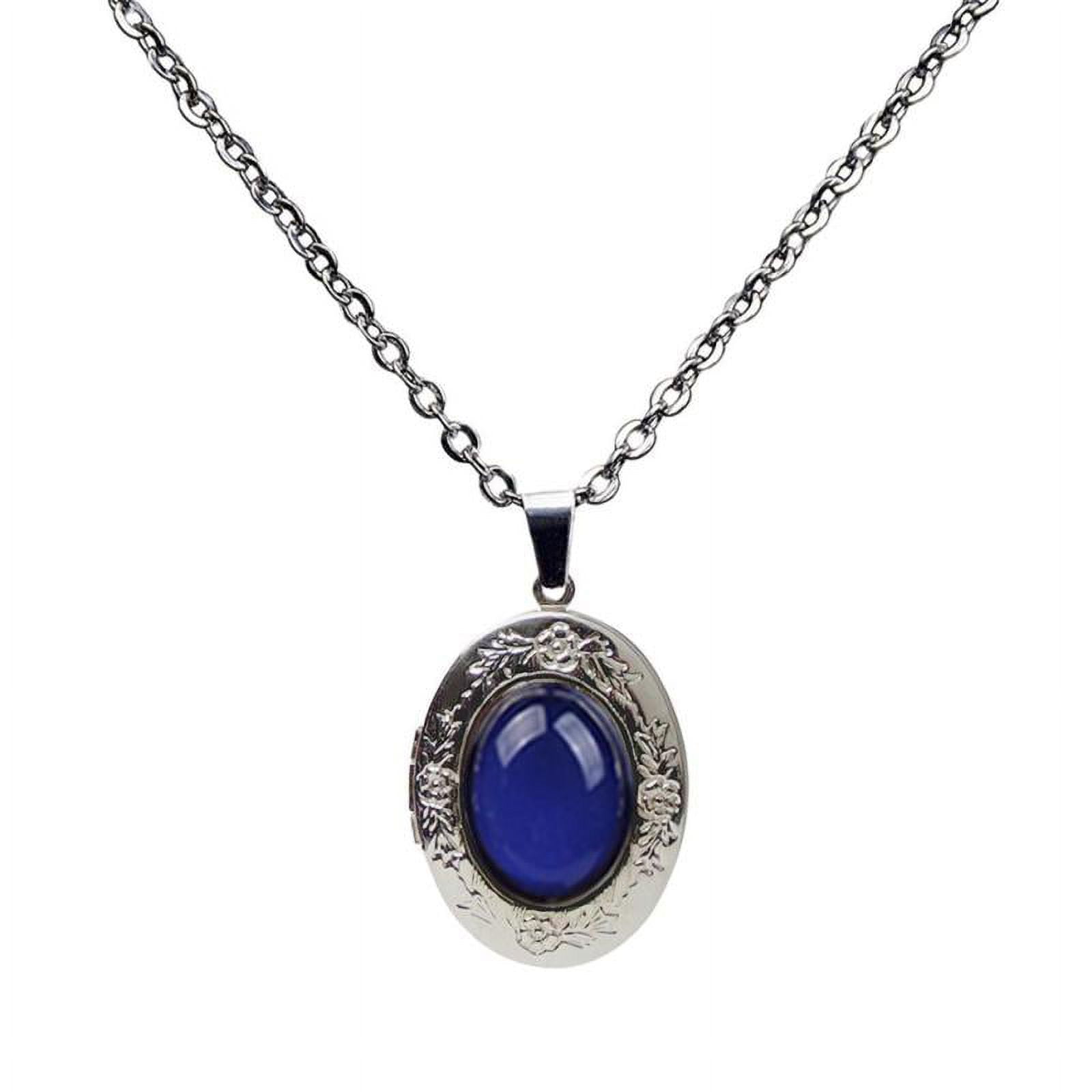 Silver Oval Mood Stone Locket Pendant Necklace