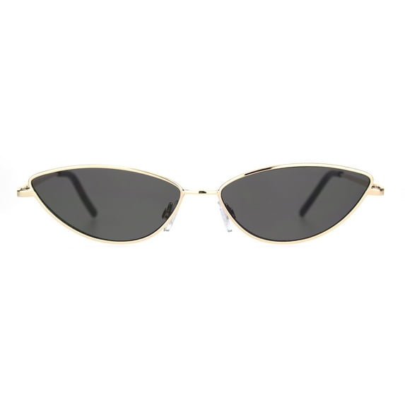 Womens Vintage Style Narrow Metal Rim Cat Eye Sunglasses Gold Black