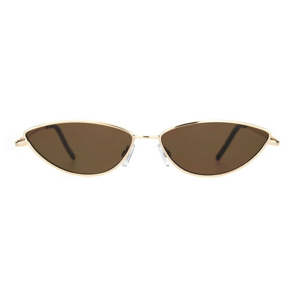 Womens Vintage Style Narrow Metal Rim Cat Eye Sunglasses Gold Brown