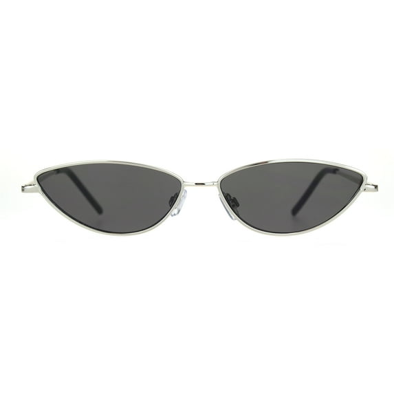 Womens Vintage Style Narrow Metal Rim Cat Eye Sunglasses Silver Black