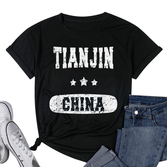 Womens Vintage Tianjin China T-Shirt Black 3X-Large