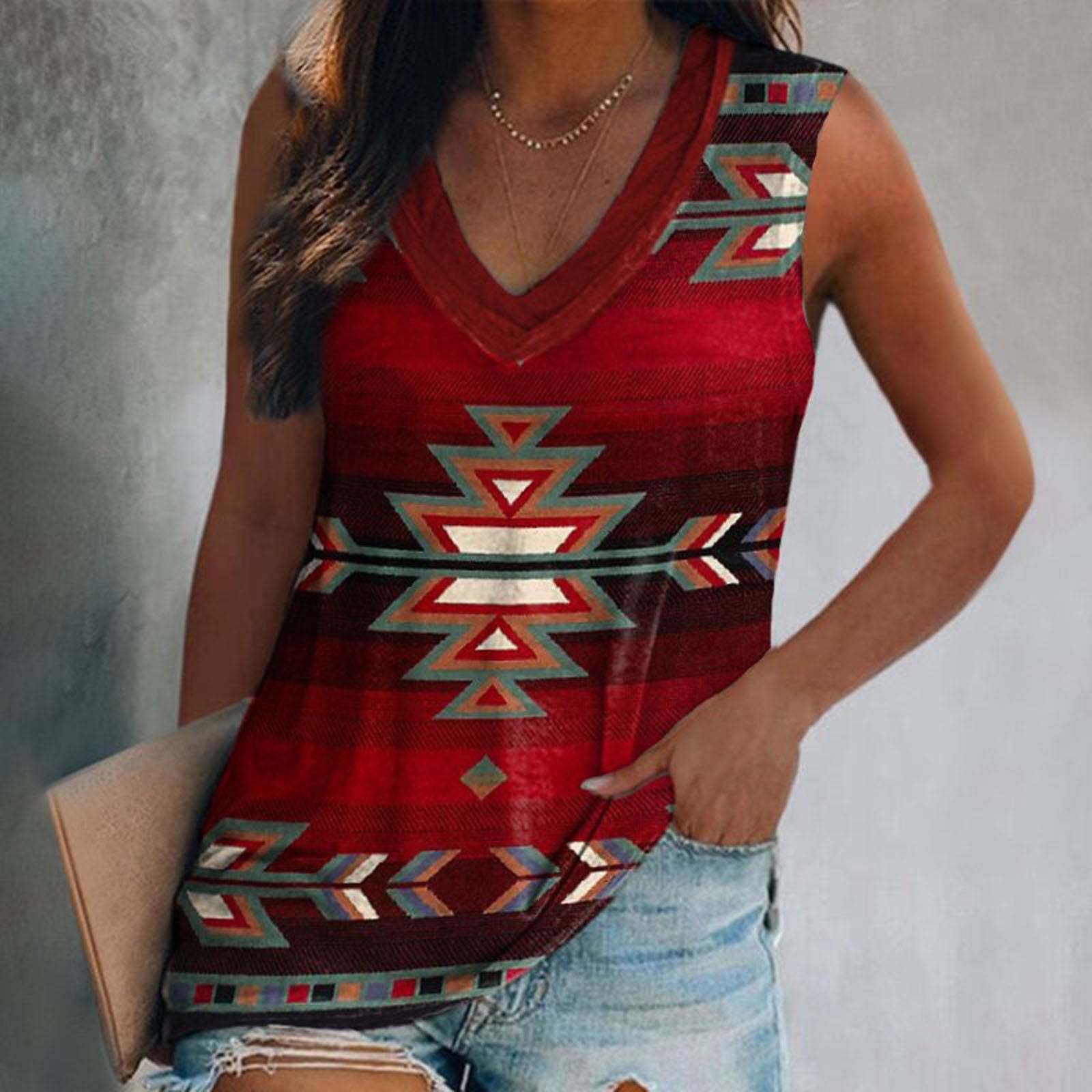 Womens Vintage Tops Trendy Western Aztec Tee Shirt Summer Casual ...