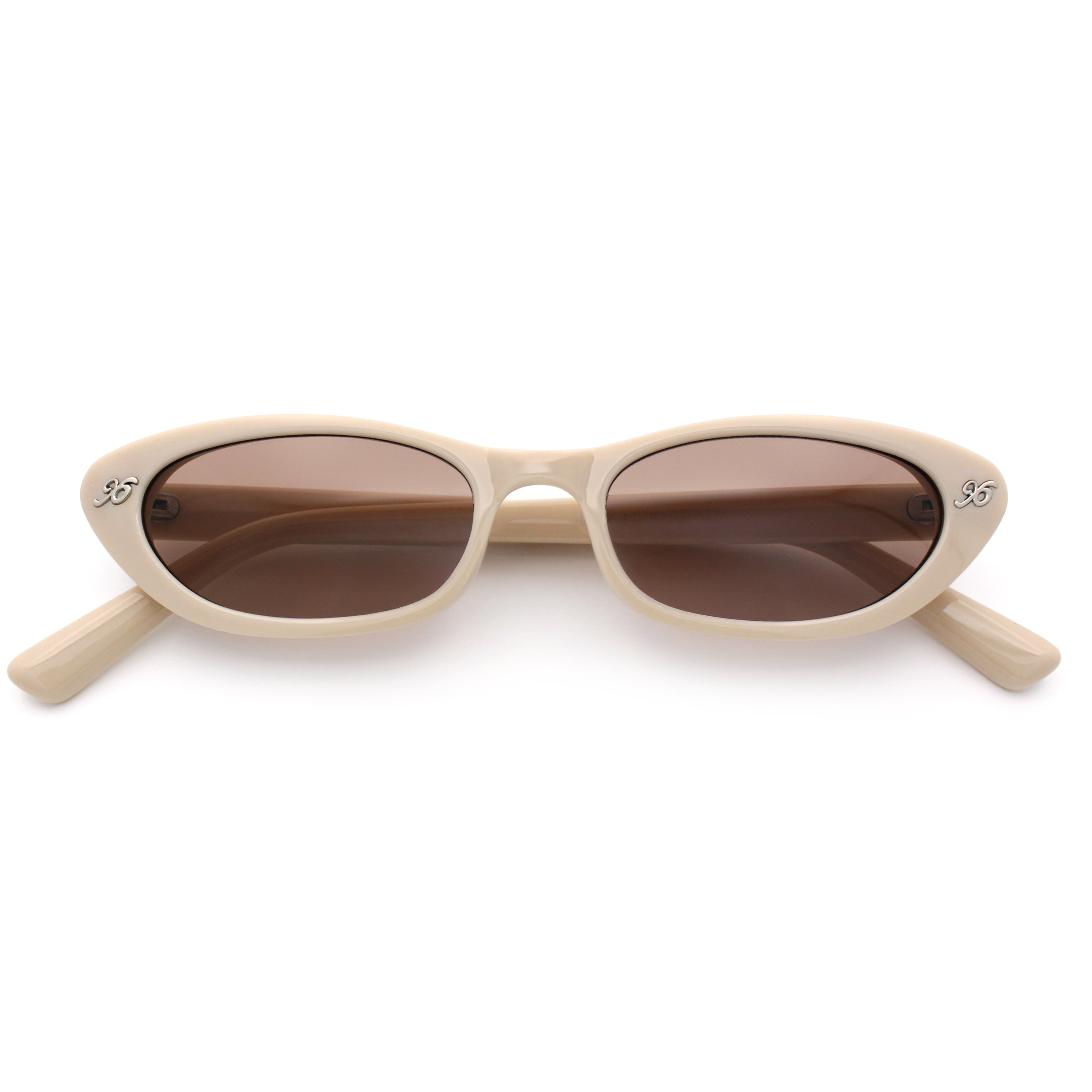 Round Women\'s Sunglasses in Beige with Brown Lenses Transparent Beige Narrow Thick Round Tinted Sunglasses with  main image 4