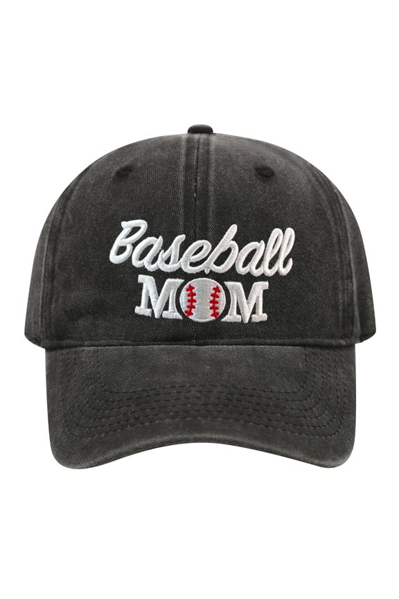 Womens Vintage Washed Baseball Cap, Embroidered Baseball Mom with Ball Pattern Hat, Sports Mom Casual Sun Hat for Game Day