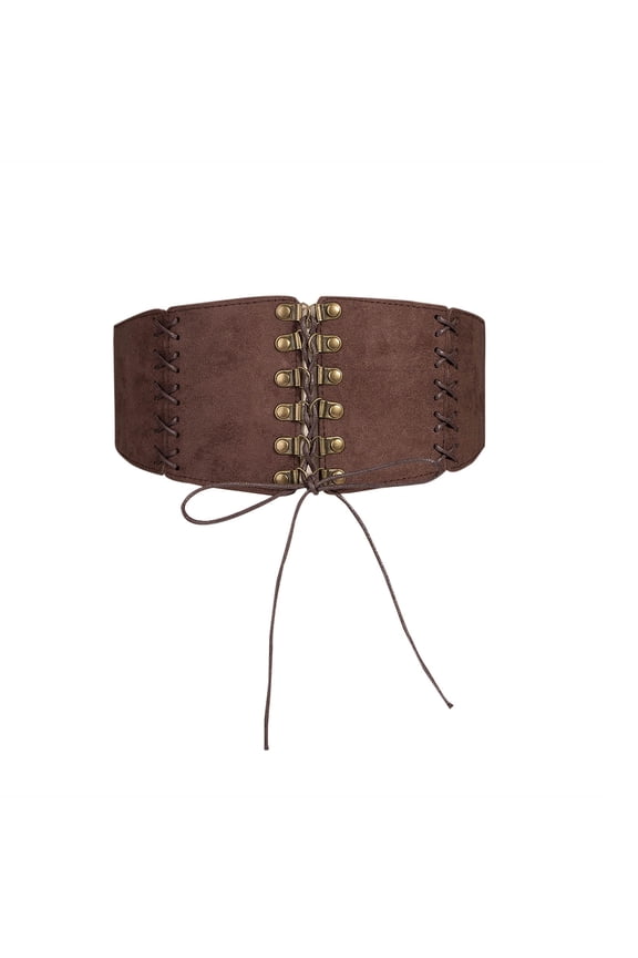 Womens Vintage Wide Corset Belt Elastic Waist Lace-up Tied Waspie for Dress Halloween Costume Leather Waist Cincher