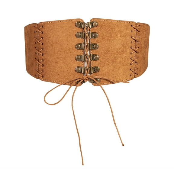 Womens Vintage Wide Corset Belt Elastic Waist Lace-up Tied Waspie for Dress Halloween Costume Leather Waist Cincher
