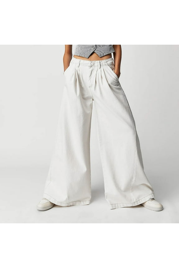 Womens Vintage Wide Leg Jeans 90's Vintage Boyfriend Jeans Loose Fit Full Length Trousers