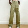 thumbnail image 1 of Womens Vintage Wide Leg Jeans Pocket Side Baggy Jeans Relaxed Fit Casual Straight Stretch Cargo Pants, 1 of 6
